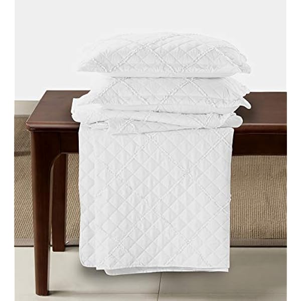 Quilted Bedspread Embossed Pattern Comforter Coverlet Bedding Set Bed Throw With 1 Pillow Sham