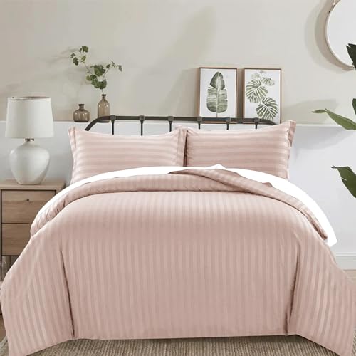 4 Piece Duvet Cover Set Stripes Satin Quilt Cover Bedding Set with Pillowcase and Extra Fitted Sheet Included Machine Wash Hotel Quality