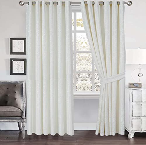 Cleo Curtains For Living Room Ring Top/Eyelet Paisley Jacquard Curtains & Drapes Fully Lined Modern Panels for Bedroom 2 Free Tie Backs