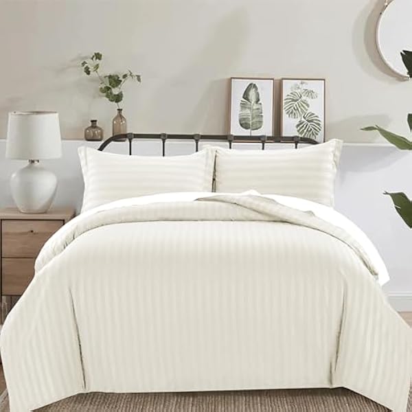 4 Piece Duvet Cover Set Stripes Satin Quilt Cover Bedding Set with Pillowcase and Extra Fitted Sheet Included Machine Wash Hotel Quality