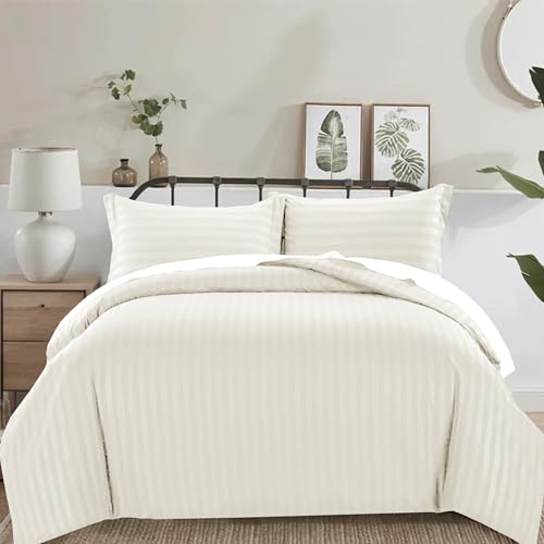 4 Piece Duvet Cover Set Stripes Satin Quilt Cover Bedding Set with Pillowcase and Extra Fitted Sheet Included Machine Wash Hotel Quality