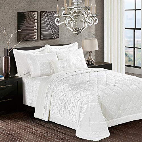 Crushed Velvet Quilted Bedspread Comforter Set 3 Piece Super Soft Bed Throw Diamond with 2 Pillow Cases