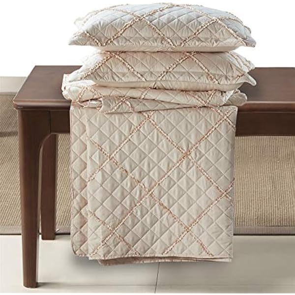 Quilted Bedspread Embossed Pattern Comforter Coverlet Bedding Set Bed Throw With 2 Pillow Shams