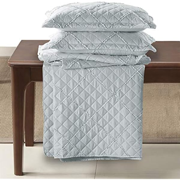 Quilted Bedspread Embossed Pattern Comforter Coverlet Bedding Set Bed Throw With 2 Pillow Shams