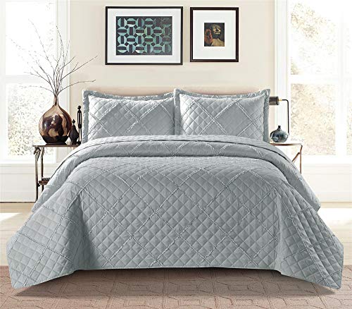 Quilted Bedspread Embossed Pattern Comforter Coverlet Bedding Set Bed Throw With 1 Pillow Sham