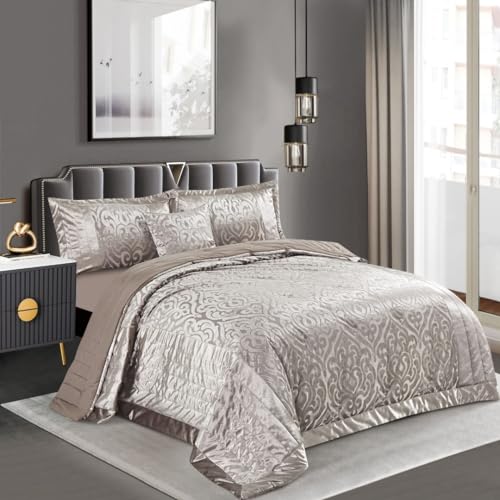 Quilted Jacquard Velvet Infinity Bedspread Set Throw Bedding Set Includes Soft Bed Throw Comforter with 2 Pillow Shams Machine Wash