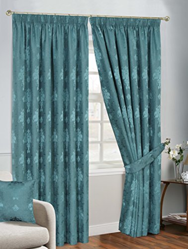 Curtains for Living Room Pencil Pleat Jacquard Curtains Fully Lined Modern Panels for Bedroom with 2 Free Tie Backs