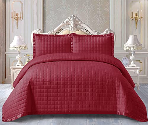 Quilted Bedspread Throw + Matching Pillow Shams for Bedroom Dacor Coverlets Embossed Quilt Bedding Set Bed Throw Embroidered