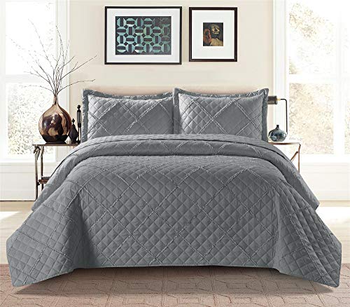 Quilted Bedspread Embossed Pattern Comforter Coverlet Bedding Set Bed Throw With 1 Pillow Sham