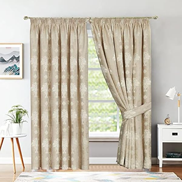 Curtains for Living Room Pencil Pleat Jacquard Curtains Fully Lined Modern Panels for Bedroom with 2 Free Tie Backs
