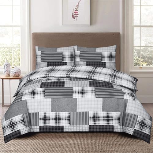 Duvet Cover Set 4 Pcs Polyester-Cotton Quilt Cover Bedding Set With Pillow Cases and Extra Fitted Sheet Included Easy Care