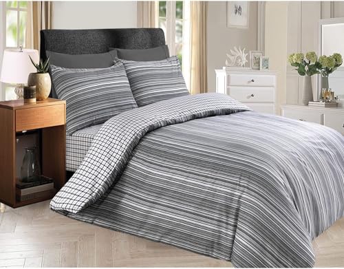Floral Grey Duvet Cover Set 3 Pcs Polyester-Cotton Quilt Cover Bedding Set With Pillow Cases Easy Care Machine Washable Anti Allergic