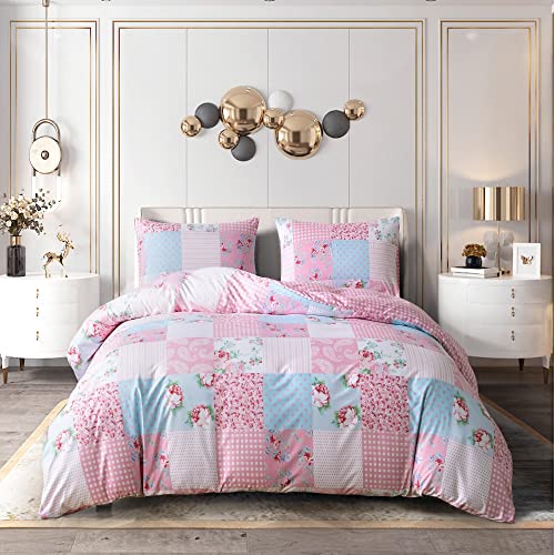 Duvet Cover Set 4 Pcs Polyester-Cotton Quilt Cover Bedding Set With Pillow Cases and Extra Fitted Sheet Included Easy Care