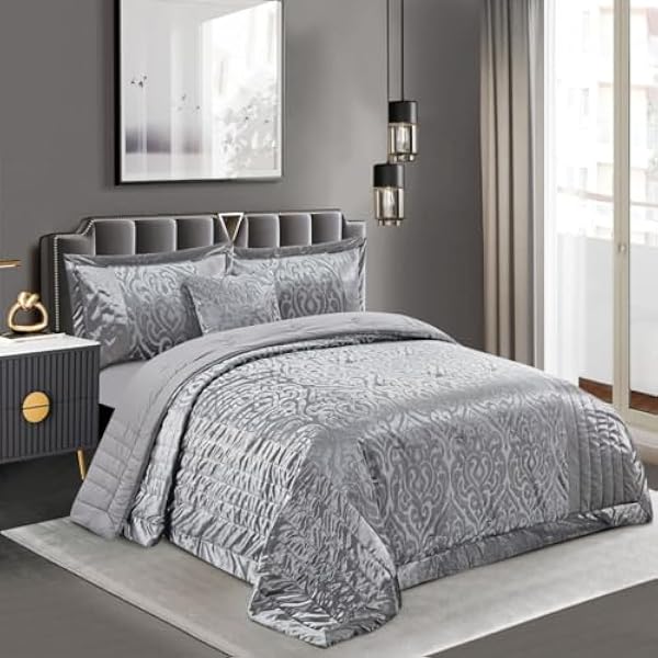 Quilted Jacquard Velvet Infinity Bedspread Set Throw Bedding Set Includes Soft Bed Throw Comforter with 2 Pillow Shams Machine Wash