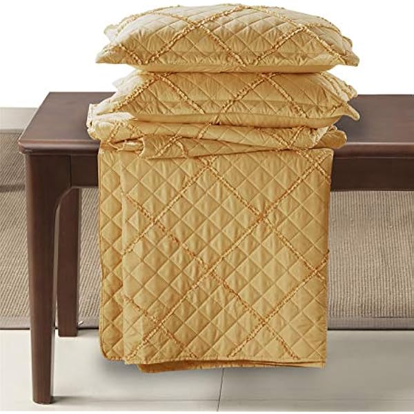 Quilted Bedspread Embossed Pattern Comforter Coverlet Bedding Set Bed Throw With 2 Pillow Shams