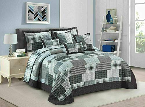 Quilted Patchwork Bedspread Bed Throw 3 Piece Embossed Coverlet with 2 Pillow Shams