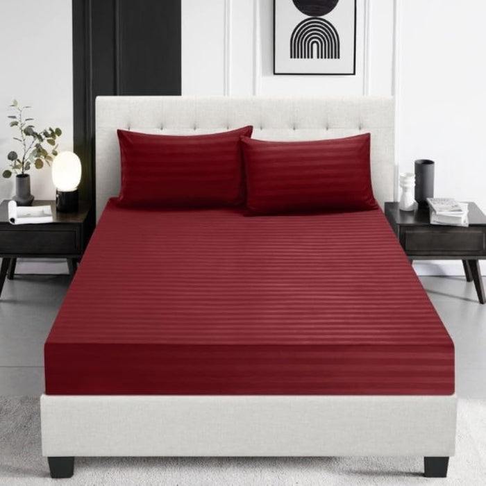 Satin Stripe Fitted Sheet Bed Sheet Brushed Microfiber 30 Cm Deep Fitted Sheet Elastic Edges Breathable Soft Machine Washable Fade Resistan