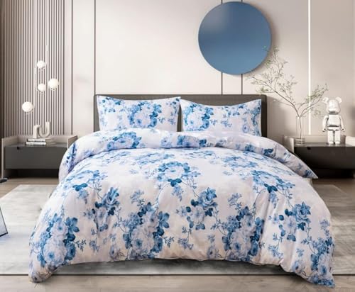 Duvet Cover Set 4 Pcs Polyester-Cotton Quilt Cover Bedding Set With Pillow Cases and Extra Fitted Sheet Included Easy Care