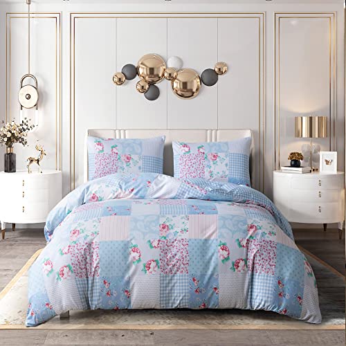 Duvet Cover Set 4 Pcs Polyester-Cotton Quilt Cover Bedding Set With Pillow Cases and Extra Fitted Sheet Included Easy Care