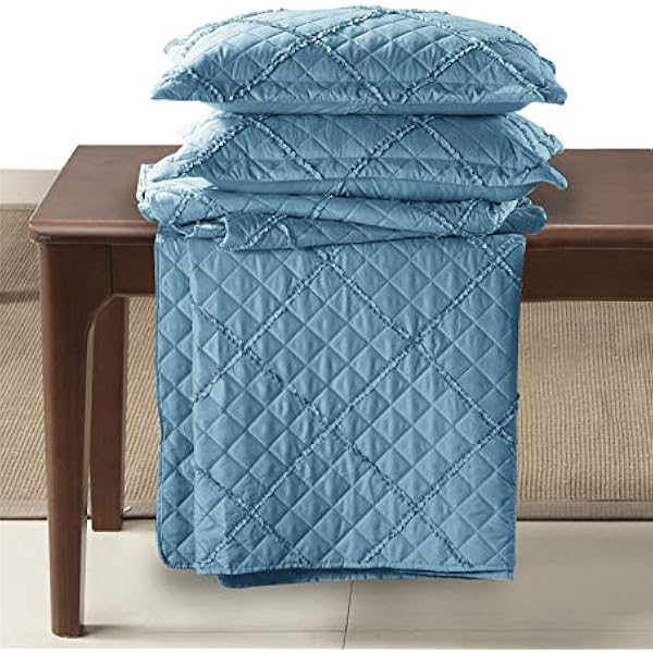 Quilted Bedspread Embossed Pattern Comforter Coverlet Bedding Set Bed Throw With 2 Pillow Shams