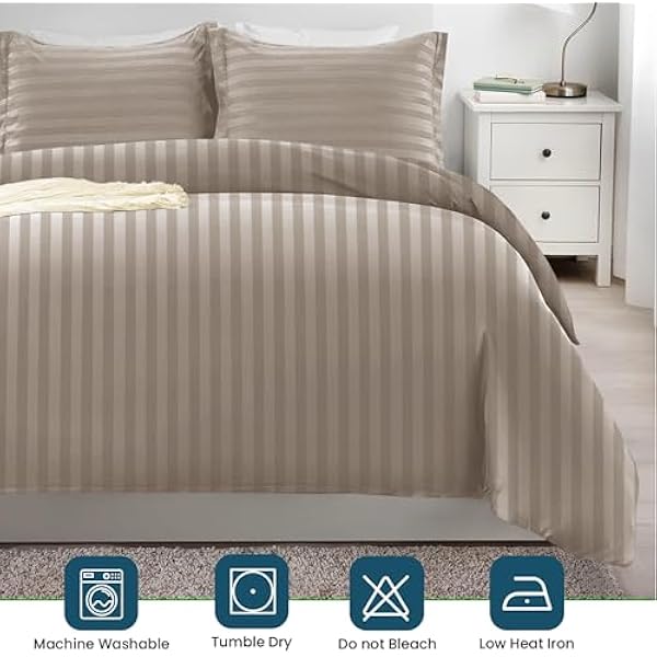 3 Piece Duvet Cover Set Satin Stripes Quilt Cover Bedding Sets with Pillowcases Hotel Quality Ultra Soft Hypoallergenic Machine Washable