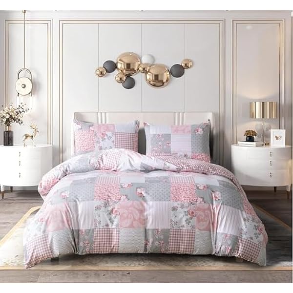 Floral Grey Duvet Cover Set 3 Pcs Polyester-Cotton Quilt Cover Bedding Set With Pillow Cases Easy Care Machine Washable Anti Allergic