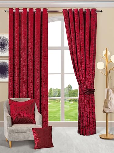 Velvet Curtains Luxury Eyelet Ring Top Plush Curtains for Living Room, Bed Room, Home & Office Window Pair Panel with 2 Tie Backs