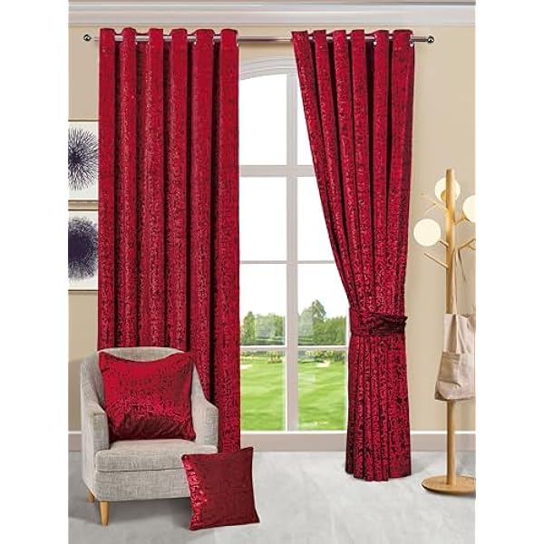 Velvet Curtains Luxury Eyelet Ring Top Plush Curtains for Living Room, Bed Room, Home & Office Window Pair Panel with 2 Tie Backs