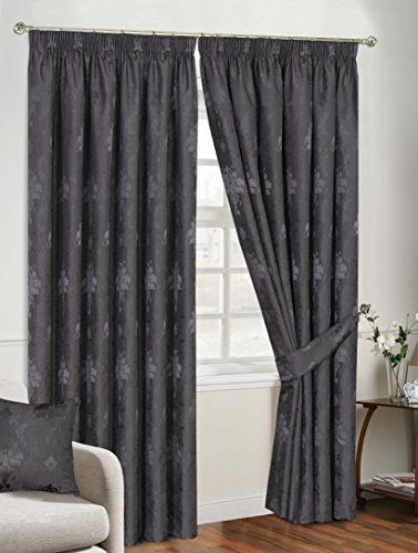 Curtains for Living Room Pencil Pleat Jacquard Curtains Fully Lined Modern Panels for Bedroom with 2 Free Tie Backs