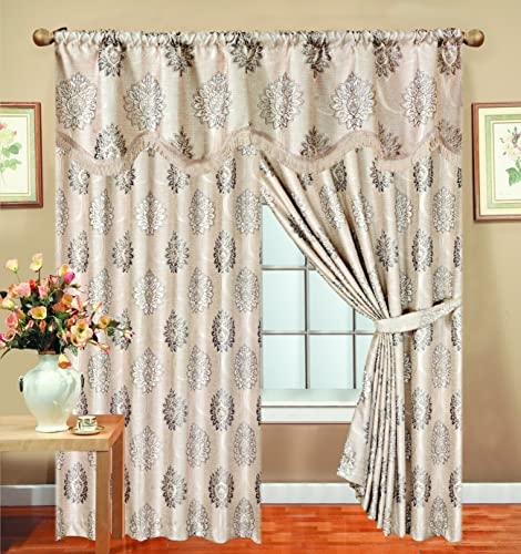 Jacquard Curtains for Bedroom with Pelmet Fully Lined Heavy Pencil Pleat Curtains With 2 Tie Backs