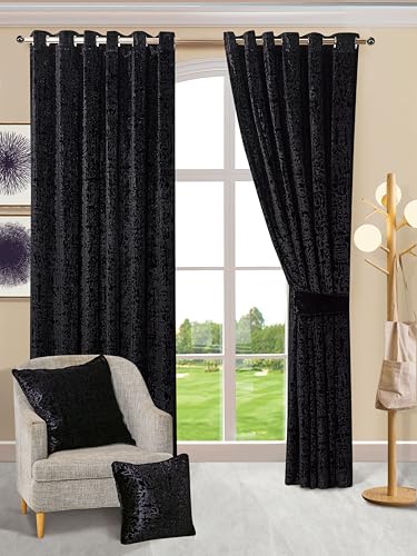 Velvet Curtains Luxury Eyelet Ring Top Plush Curtains for Living Room, Bed Room, Home & Office Window Pair Panel with 2 Tie Backs