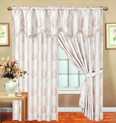 Jacquard Curtains for Bedroom with Pelmet Fully Lined Heavy Pencil Pleat Curtains With 2 Tie Backs