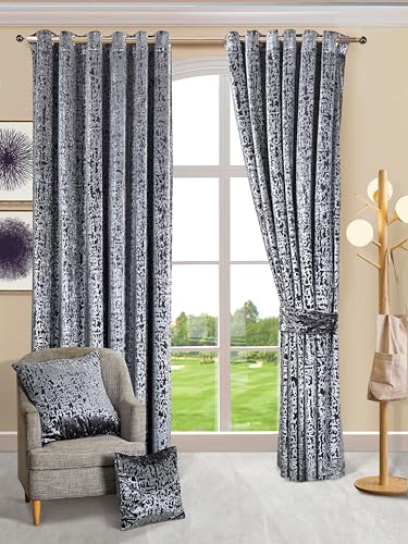Velvet Curtains Luxury Eyelet Ring Top Plush Curtains for Living Room, Bed Room, Home & Office Window Pair Panel with 2 Tie Backs
