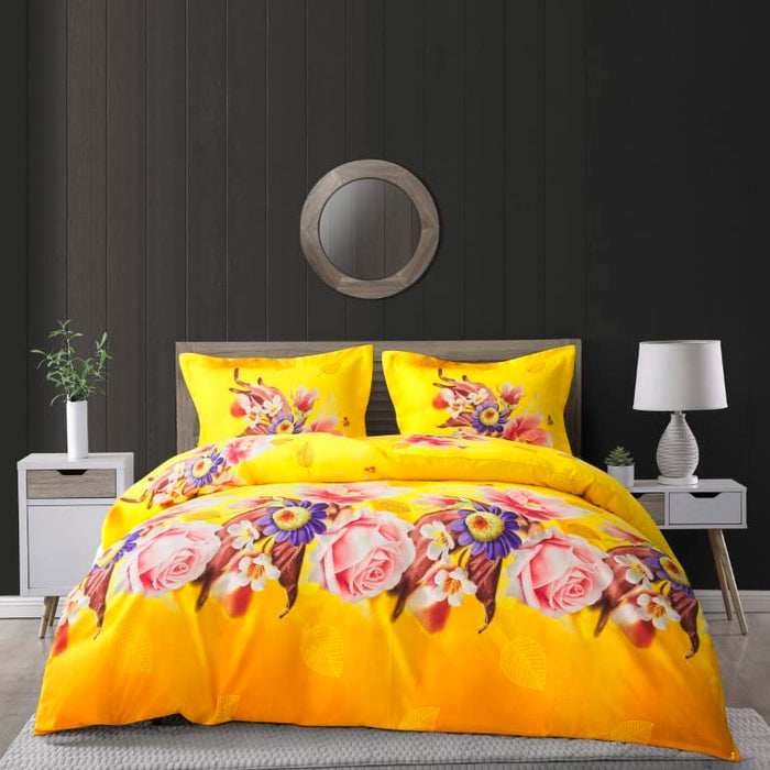 3D Duvet Cover Set 4 Piece Microfiber Printed Design Quilt Cover Bedding Set with Pillow Cases and Extra Fitted Sheet Machine Washable