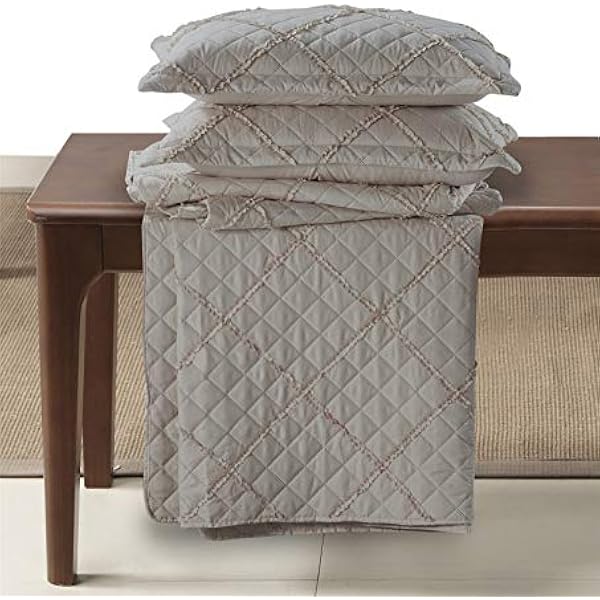 Quilted Bedspread Embossed Pattern Comforter Coverlet Bedding Set Bed Throw With 1 Pillow Sham