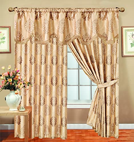 Jacquard Curtains for Bedroom with Pelmet Fully Lined Heavy Pencil Pleat Curtains With 2 Tie Backs