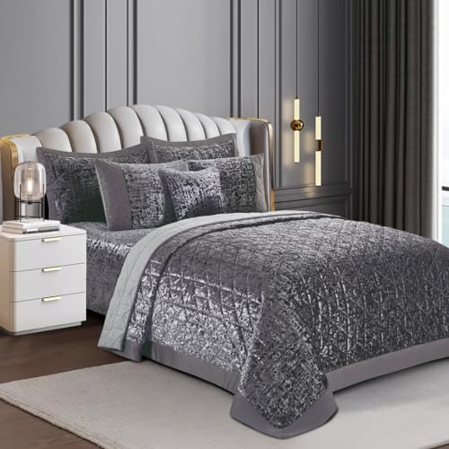 Luxury 3 Piece Quilted Plush Velvet Bedspread Bedding Set Ultra Soft Crushed Velvet Bedspread Comforter Bed Throw with 2 Pillow Cases