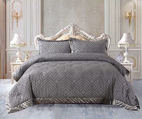 Luxury Tufted Velvet Quilted Bedspread Comforter Set 3 Piece Super Soft Bed Throw Crushed Velvet Edges Bedding Set Coverlet with Pillow cases