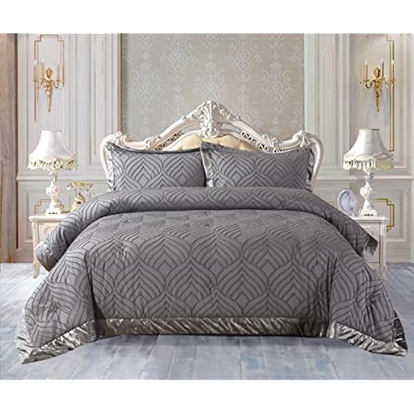 Luxury Tufted Velvet Quilted Bedspread Comforter Set 3 Piece Super Soft Bed Throw Crushed Velvet Edges Bedding Set Coverlet with Pillow cases