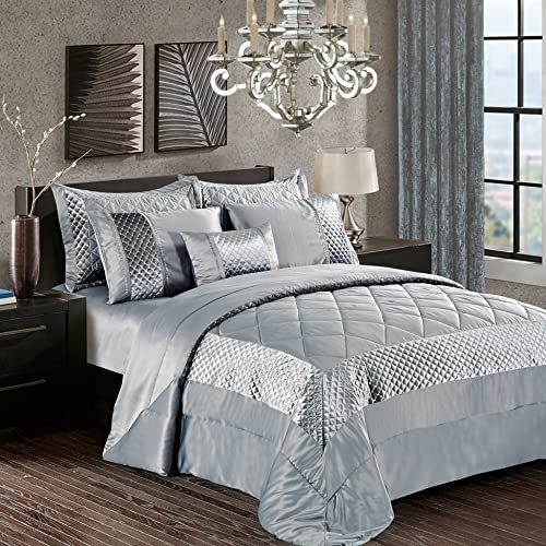 Luxury 3 Pcs Quilted Bedspread Bedding Set Comforter Bed Throw with Matching Pillow Shams Satin Sequence Design Easy Care