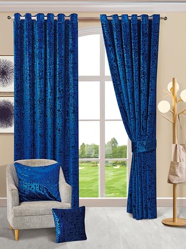 Velvet Curtains Luxury Eyelet Ring Top Plush Curtains for Living Room, Bed Room, Home & Office Window Pair Panel with 2 Tie Backs
