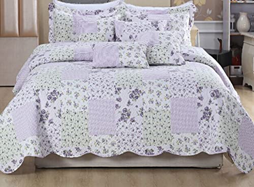 Luxury Quilted Patchwork Bedspread Bed Throw 3 Piece Bedding Set Includes Comforter & 2 Pillow Shams Floral Design Coverlet Embroidered
