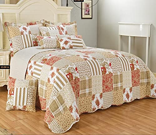 Luxury Quilted Patchwork Bedspread Bed Throw 3 Piece Bedding Set Includes Comforter & 2 Pillow Shams Floral Design Coverlet Embroidered