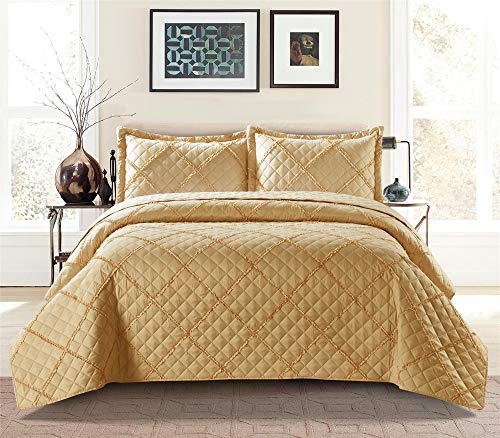 Quilted Bedspread Embossed Pattern Comforter Coverlet Bedding Set Bed Throw With 1 Pillow Sham