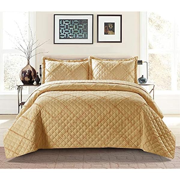 Quilted Bedspread Embossed Pattern Comforter Coverlet Bedding Set Bed Throw With 1 Pillow Sham