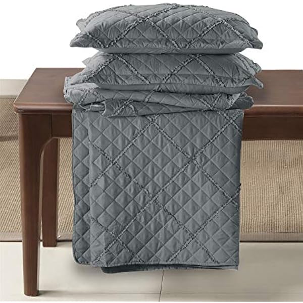 Quilted Bedspread Embossed Pattern Comforter Coverlet Bedding Set Bed Throw With 2 Pillow Shams