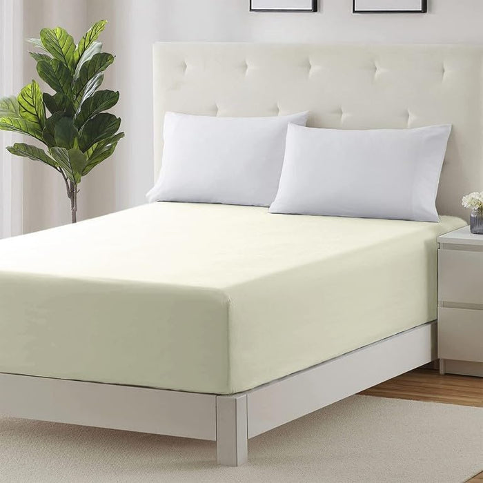 Extra Deep 30Cm Plain Fitted Sheet, Elastic Pocket Breathable Soft Polyester Cotton Bed sheet Machine Washable Fade Resistant