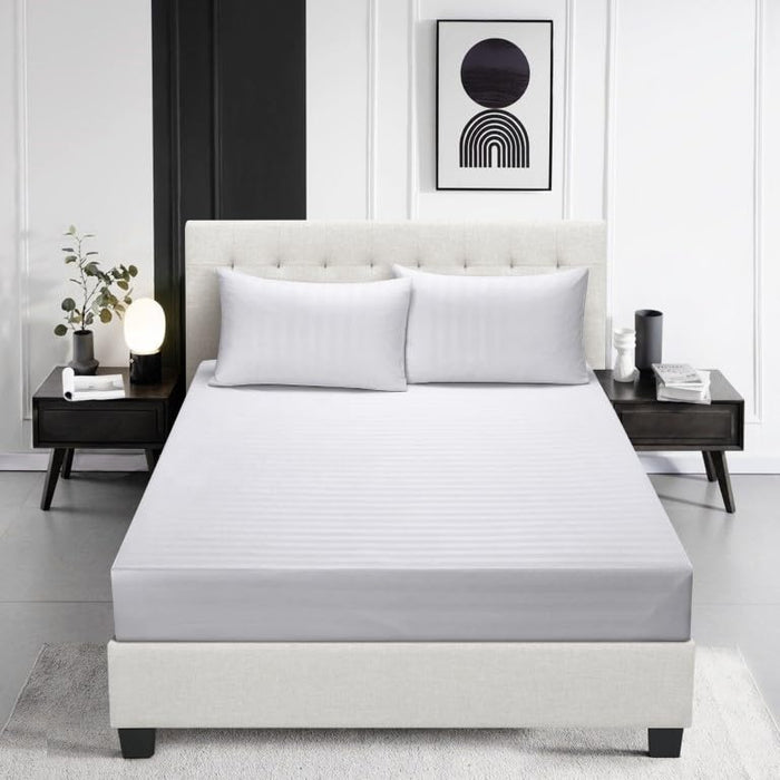 Satin Stripe Fitted Sheet Bed Sheet Brushed Microfiber 30 Cm Deep Fitted Sheet Elastic Edges Breathable Soft Machine Washable Fade Resistan
