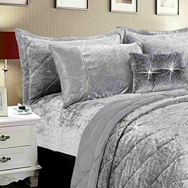 Crushed Velvet Quilted Bedspread Comforter Set 3 Piece Super Soft Bed Throw Diamond with 2 Pillow Cases