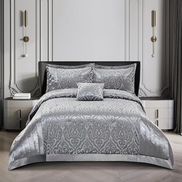 Quilted Jacquard Velvet Infinity Bedspread Set Throw Bedding Set Includes Soft Bed Throw Comforter with 2 Pillow Shams Machine Wash
